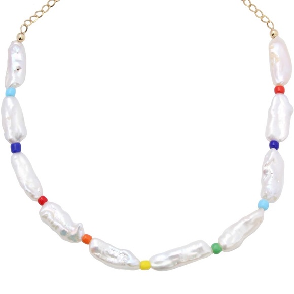 Genuine Freshwater Stick Pearl Rainbow Colorful Beaded Choker Necklace - Picture 2 of 5